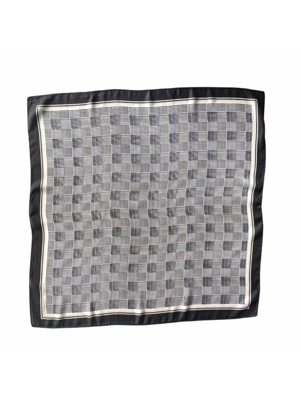 ✨Luxurious Chic Silky Square Scarf Black & White Houndstooth Plaid Print Bandana - Picture 7 of 8
